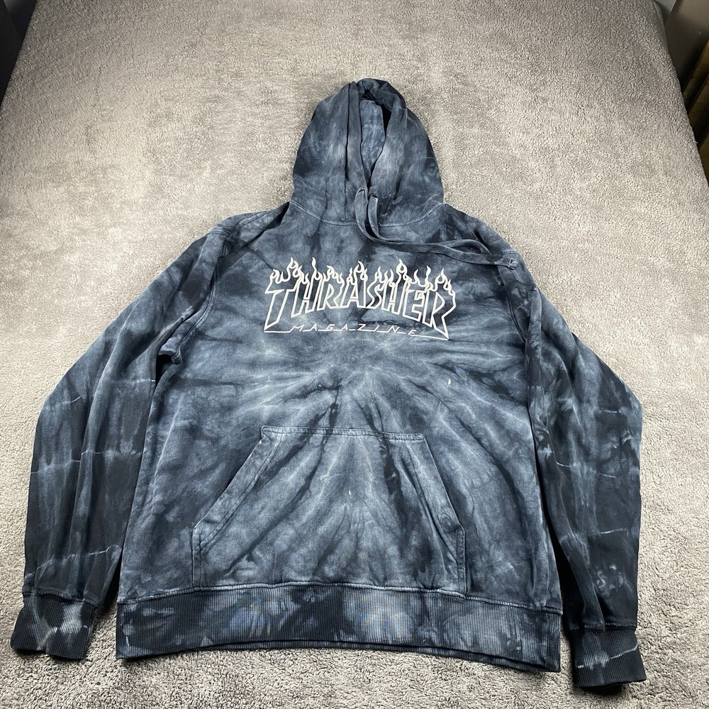 Thrasher Magazine Hoodie Sweatshirt Jon Lauren‎ Mens Small Blue Grey Tie-dye VTG